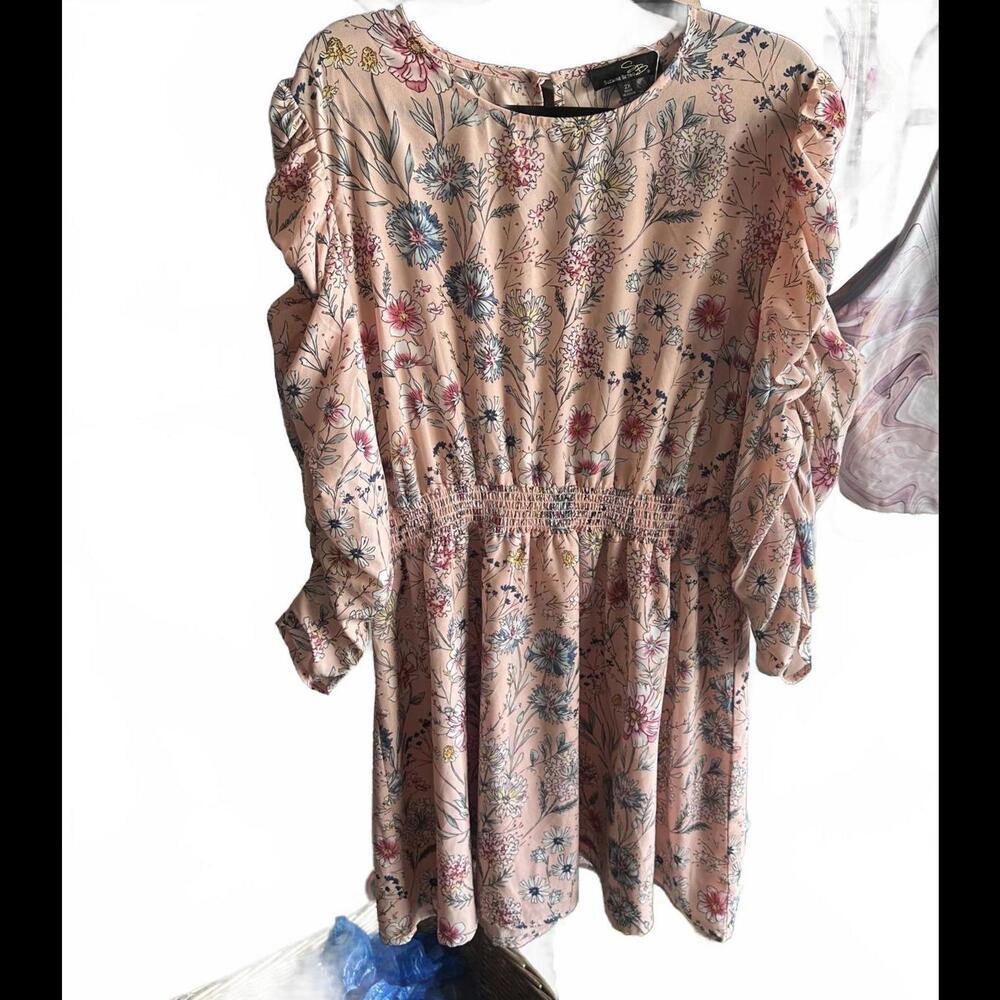 Floral Print Ruffle Sleeve Dress